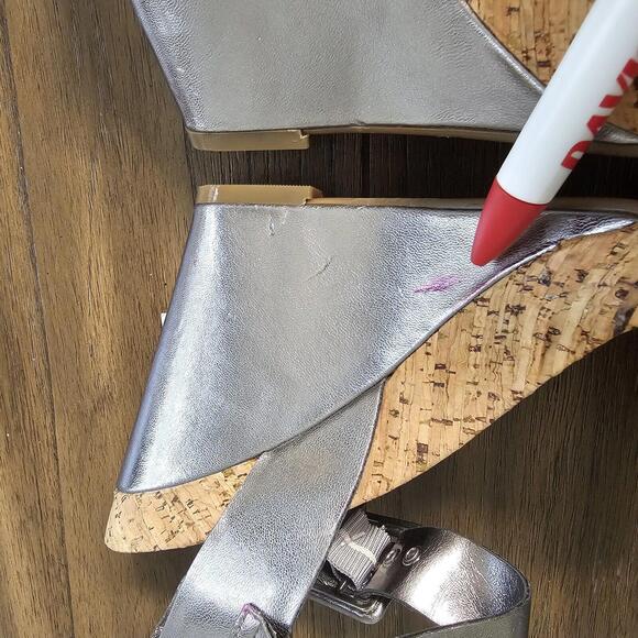 BCBGeneration Shoes Womens Size 10B Silver Strap Cork Wedge Heels - Picture 3 of 8